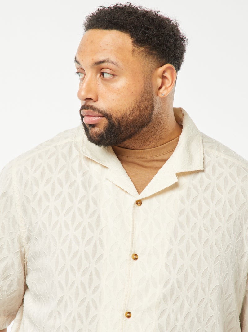 Blouse met ingeweven motiefje en korte mouw Wit - Kiabi