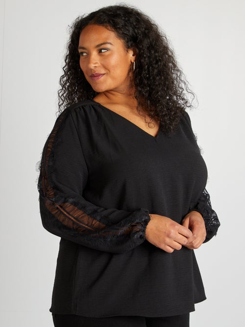 Blouse met kant aan de mouwen - Kiabi