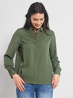 Blouse met kanten borststuk - Kiabi