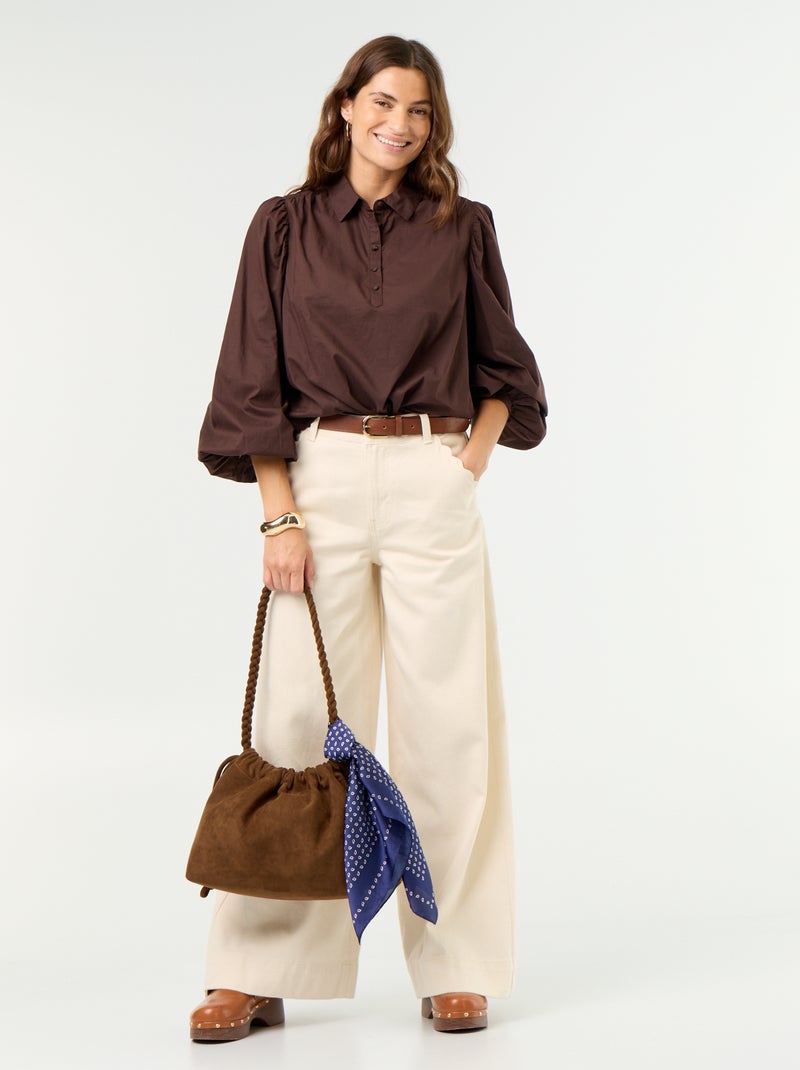Blouse met knoopkraag Bruin - Kiabi