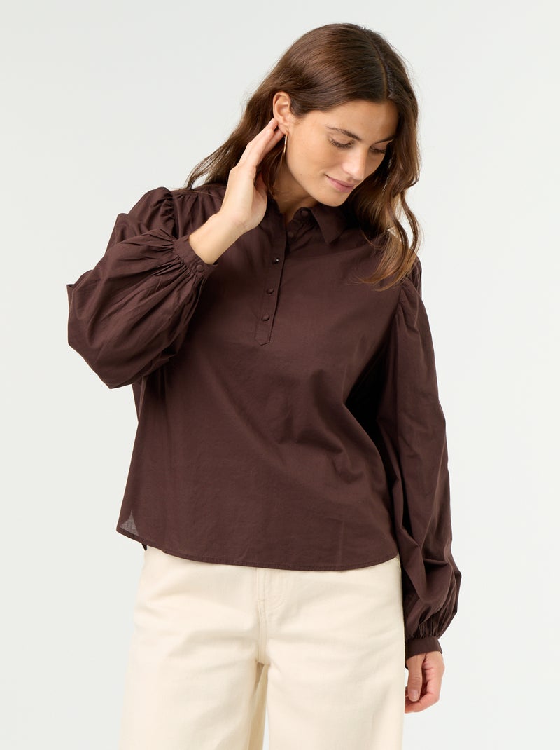 Blouse met knoopkraag Bruin - Kiabi