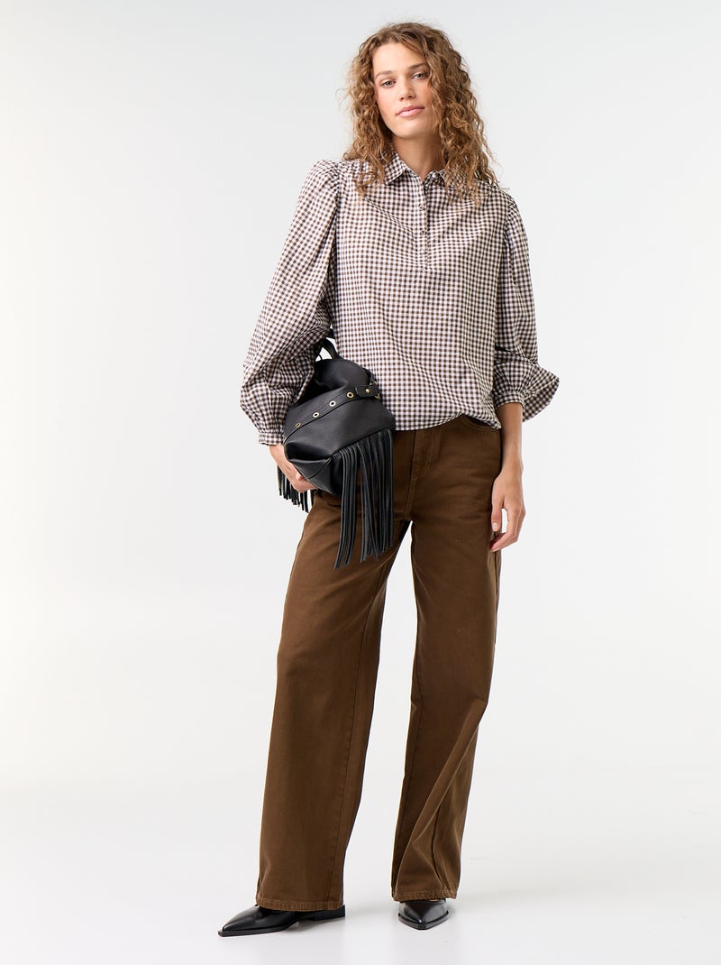 Blouse met knoopkraag Kaki - Kiabi