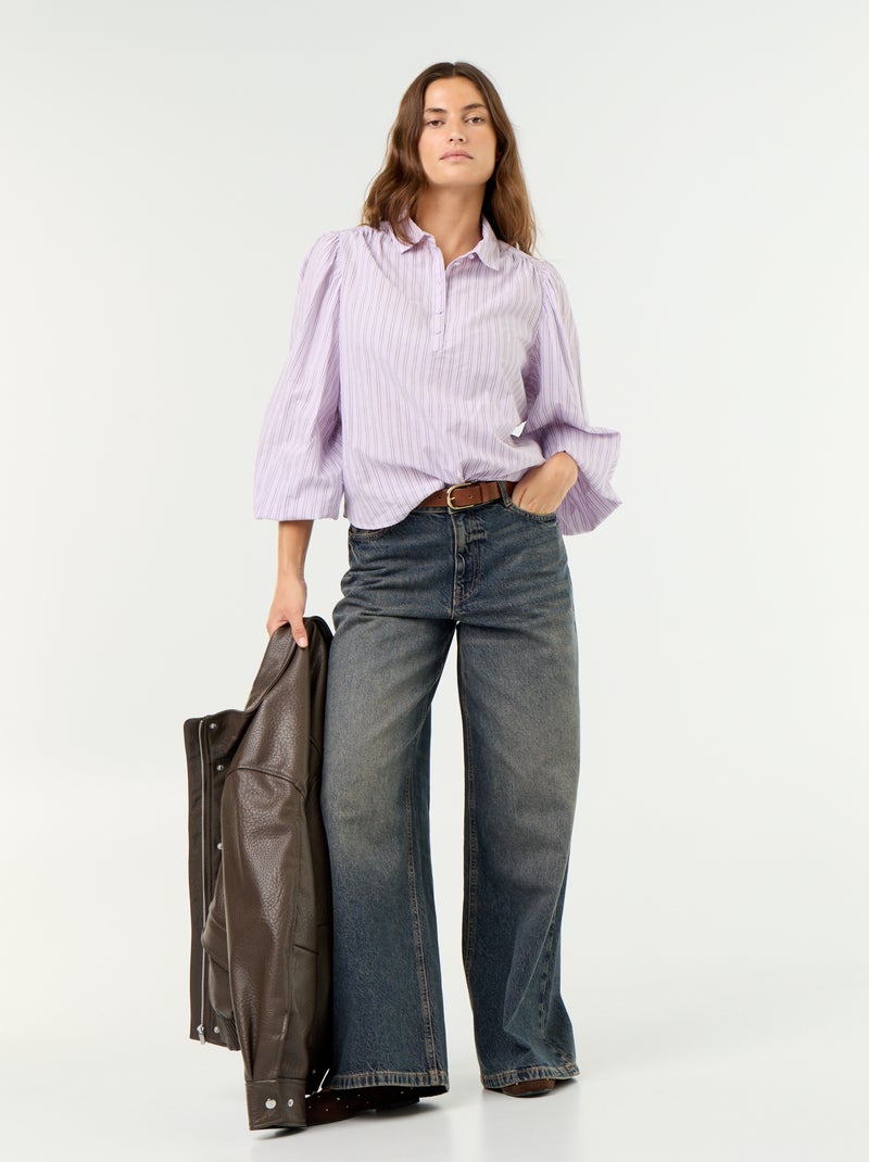 Blouse met knoopkraag Paars - Kiabi