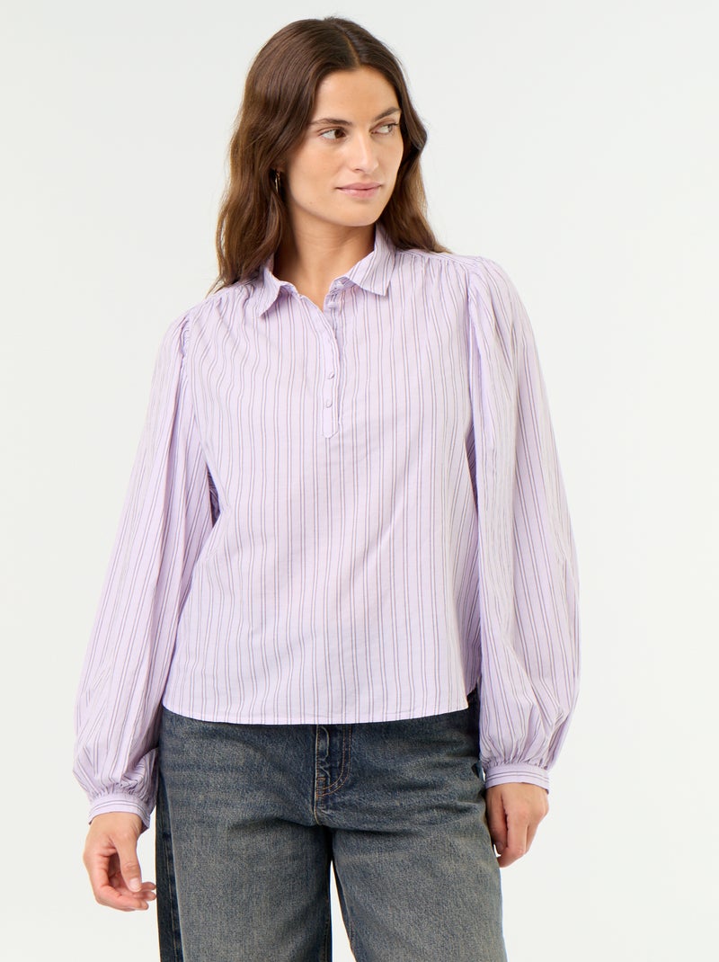 Blouse met knoopkraag Paars - Kiabi