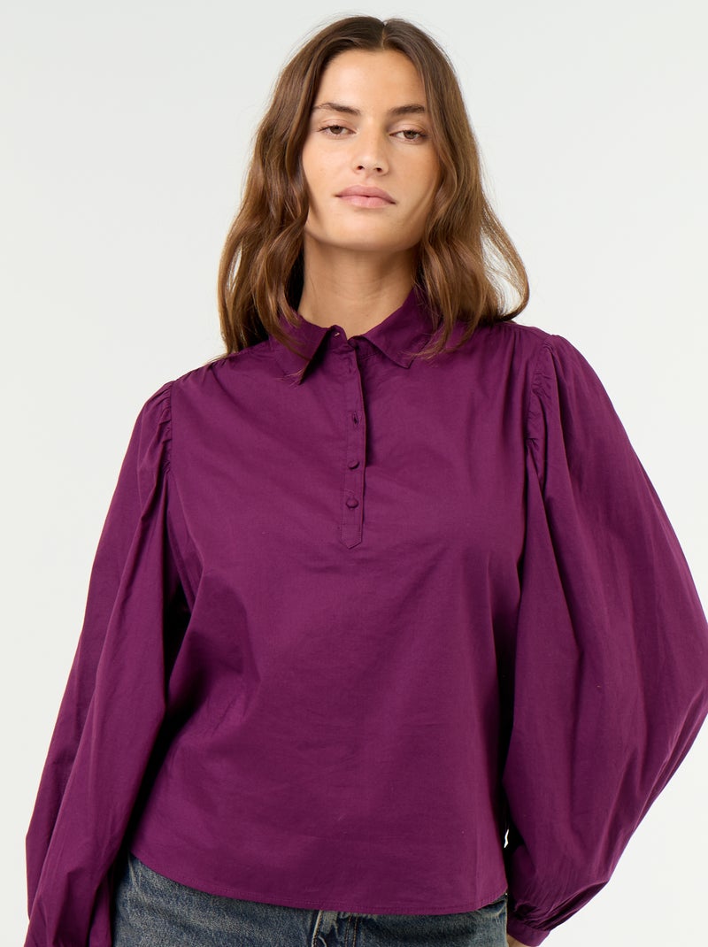 Blouse met knoopkraag Paars - Kiabi