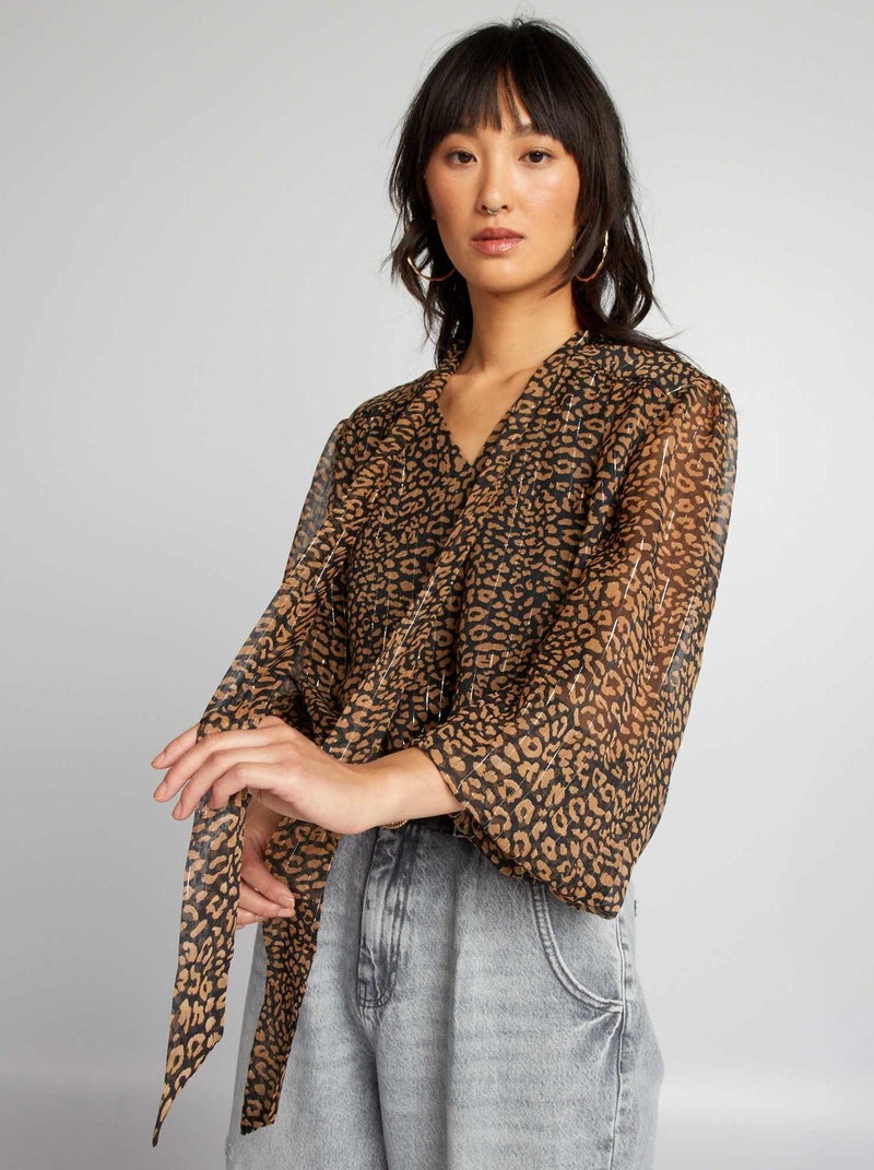 Blouse met knooplintjes ZWART - Kiabi