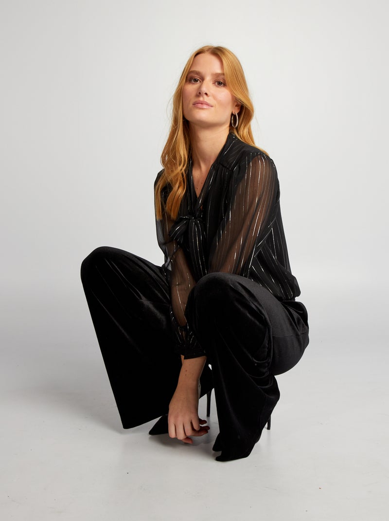 Blouse met knooplintjes ZWART - Kiabi