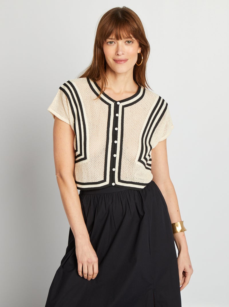 Blouse met knopen in macramé BIEGE - Kiabi