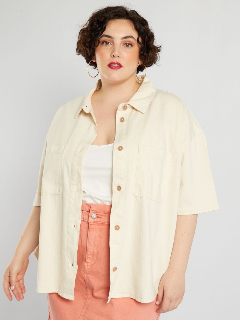 beige blouse korte mouw