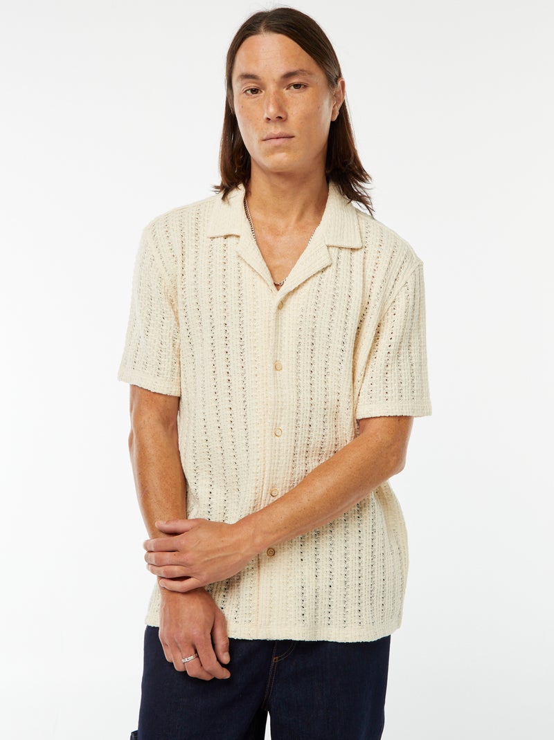 Blouse met korte mouw en ajourmotiefje Wit - Kiabi