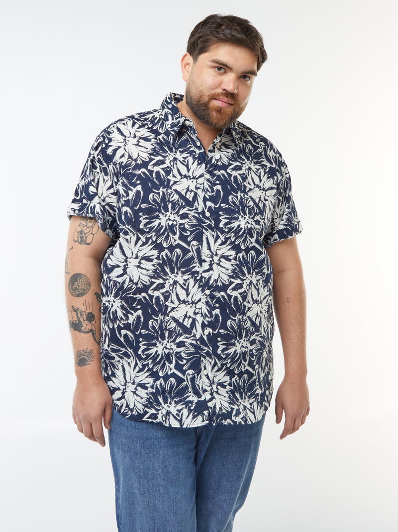 Blouse met korte mouw en bloemmotief BLAUW - Kiabi