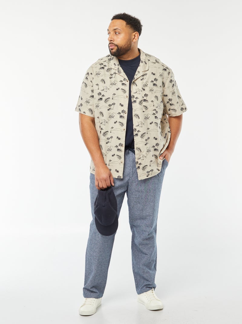 Blouse met korte mouw en motiefje Biege - Kiabi