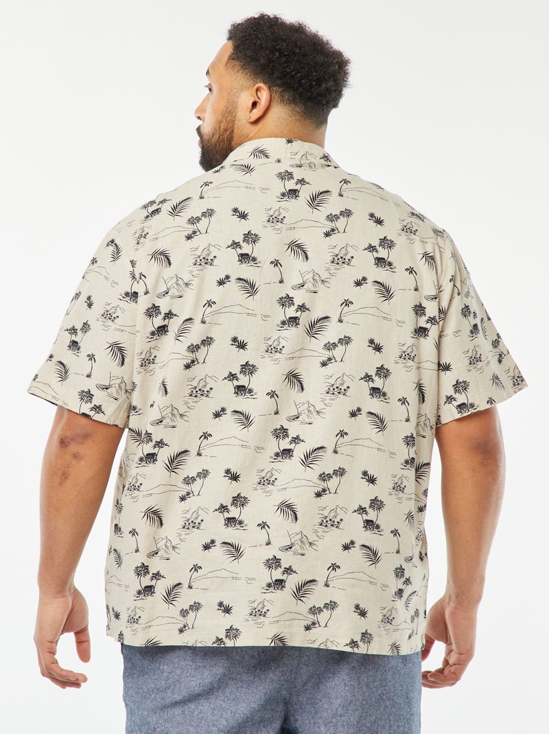 Blouse met korte mouw en motiefje Biege - Kiabi