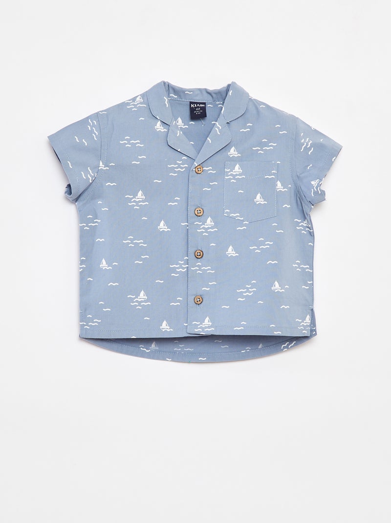 Blouse met korte mouw en motiefje Blauw - Kiabi