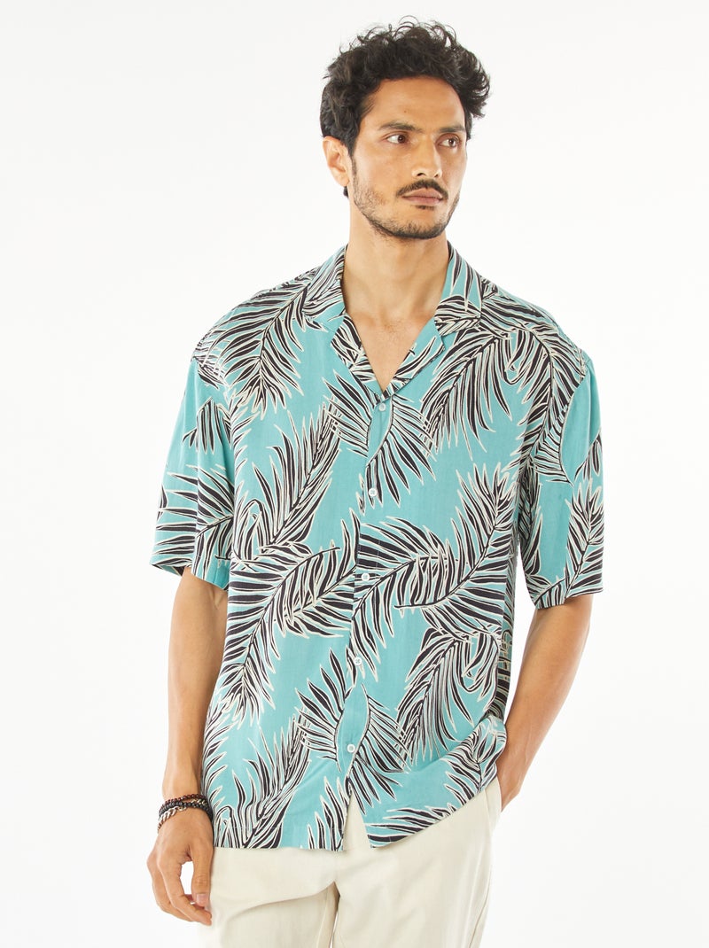 Blouse met korte mouw en motiefje Blauw - Kiabi