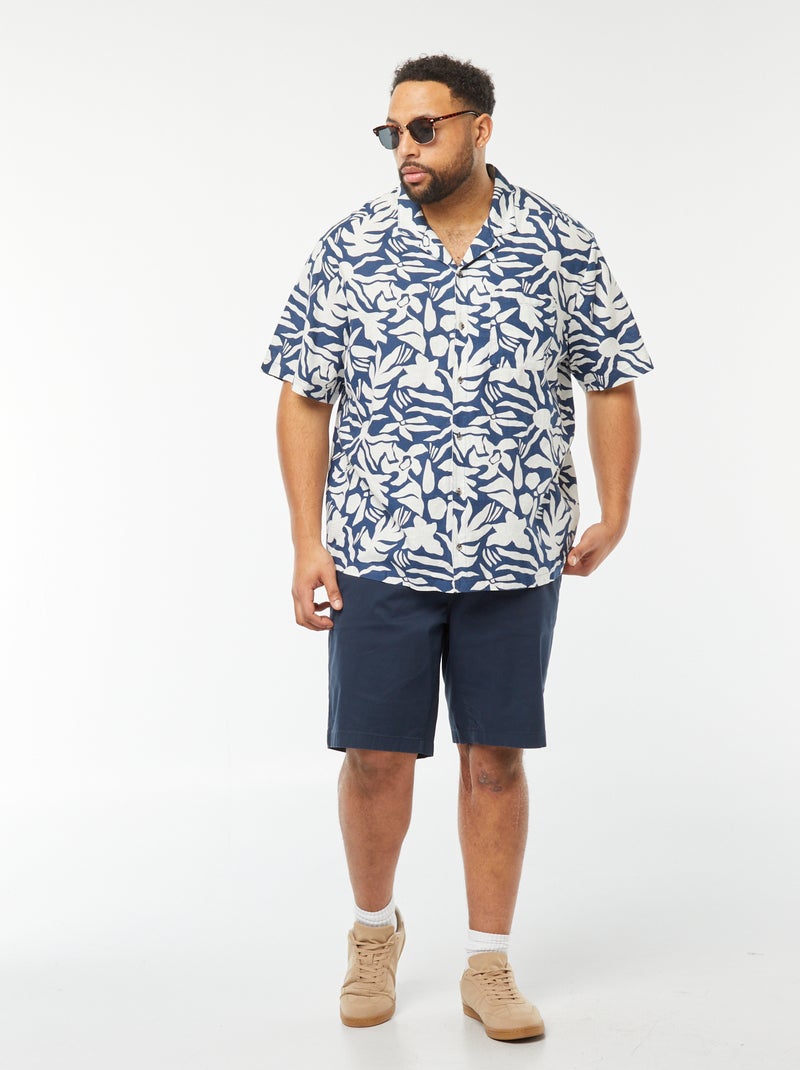 Blouse met korte mouw en motiefje Blauw - Kiabi