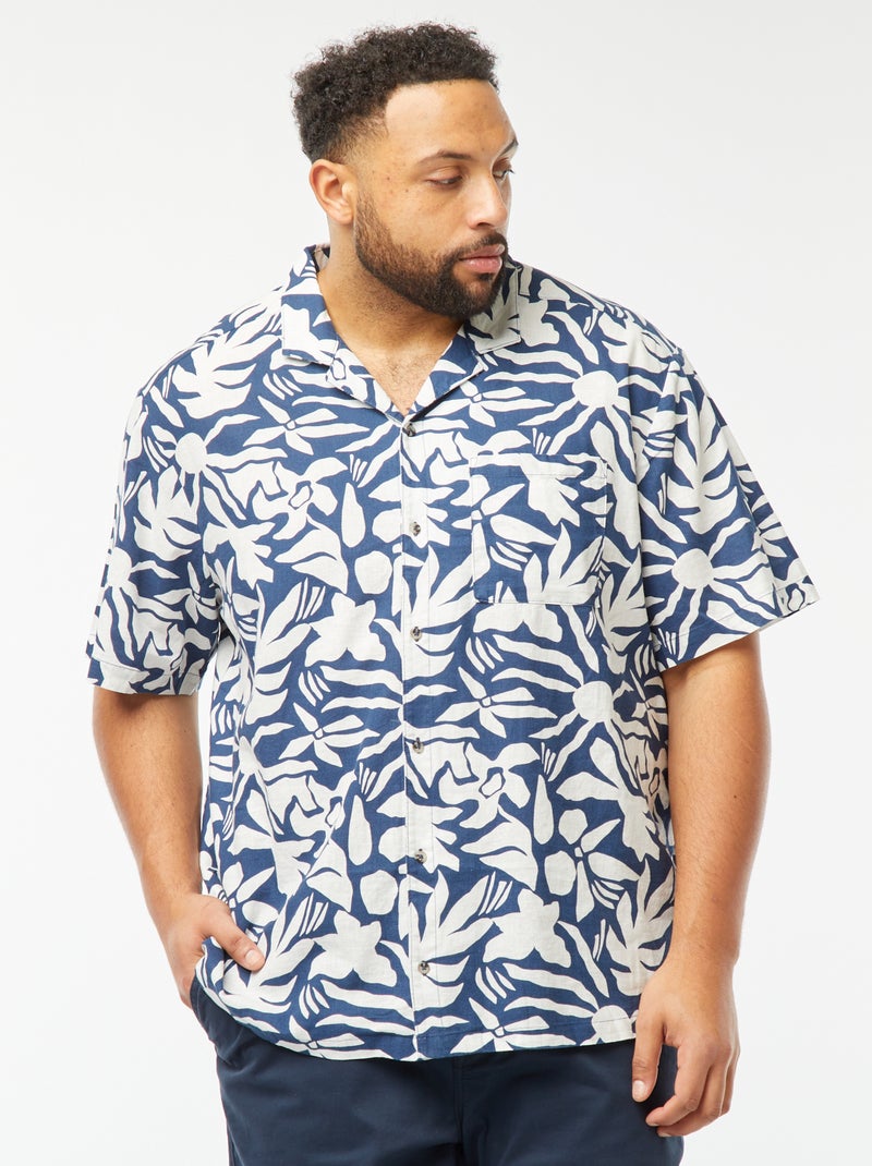 Blouse met korte mouw en motiefje Blauw - Kiabi