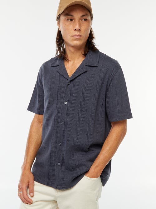 Blouse met korte mouw van tricot met ajourmotiefje - Kiabi