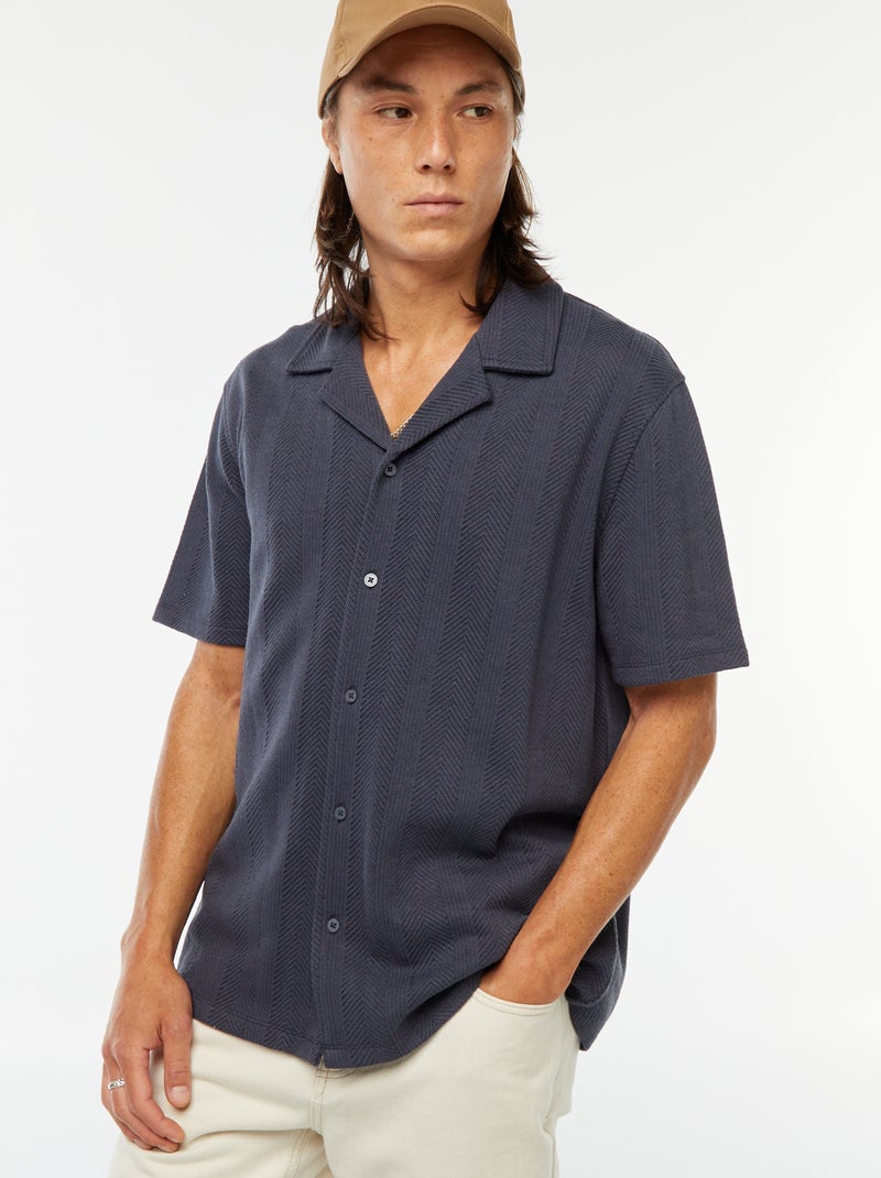 Blouse met korte mouw van tricot met ajourmotiefje Blauw - Kiabi