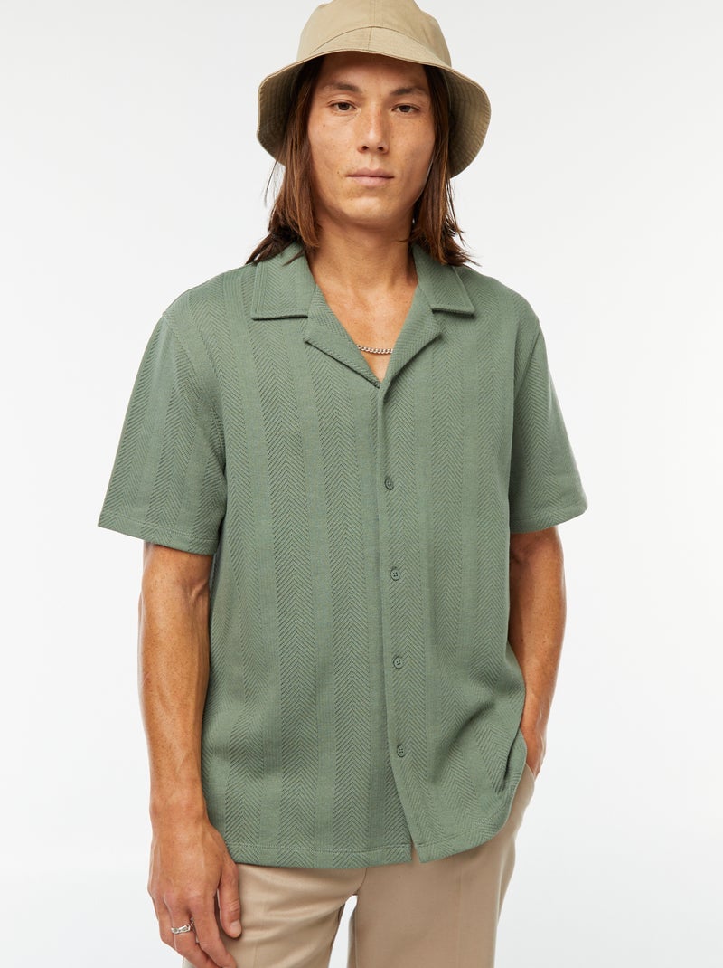 Blouse met korte mouw van tricot met ajourmotiefje Groen - Kiabi