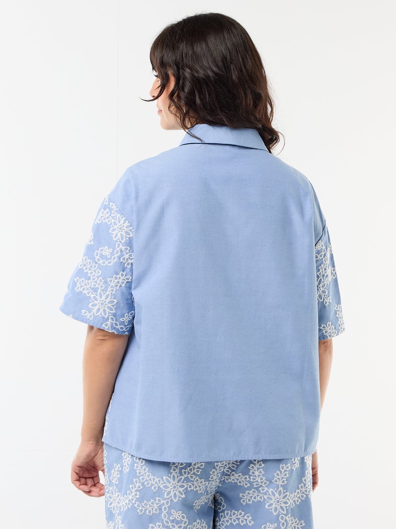 Blouse met korte mouwen en borduursels Blauw - Kiabi