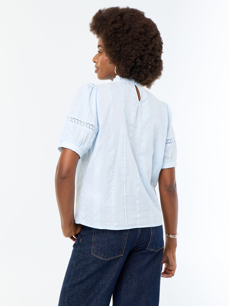 Blouse met korte mouwen en borduursels Blauw - Kiabi