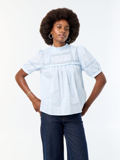 Blouse met korte mouwen en borduursels - Kiabi