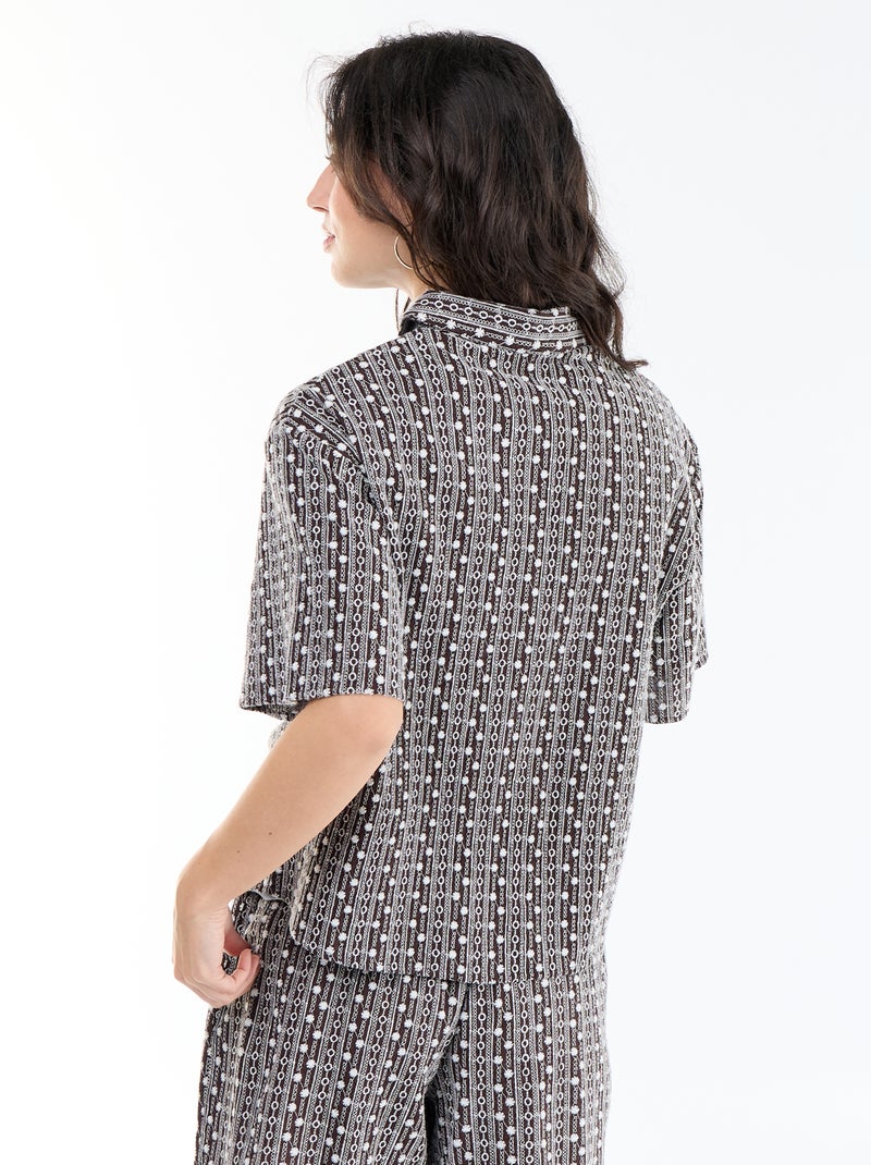 Blouse met korte mouwen en borduursels Bruin - Kiabi