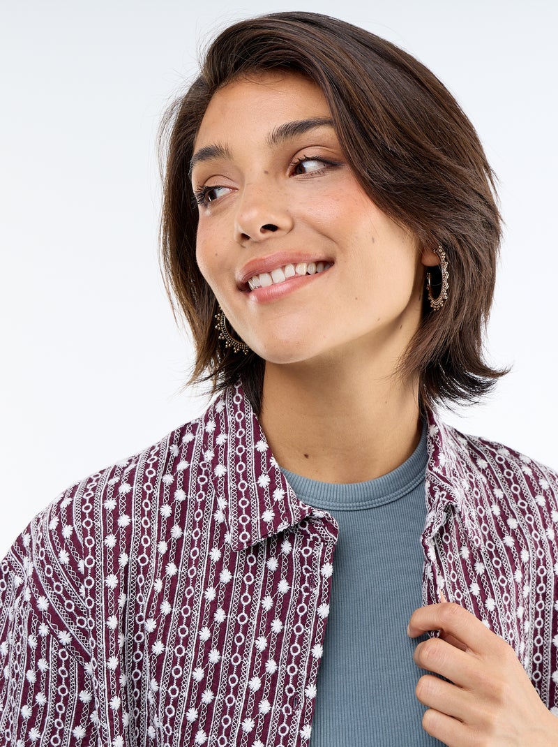 Blouse met korte mouwen en borduursels Rose - Kiabi