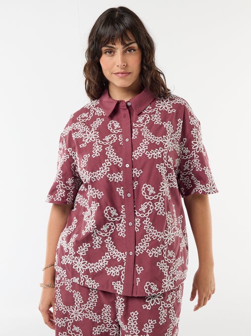 Blouse met korte mouwen en borduursels - Kiabi