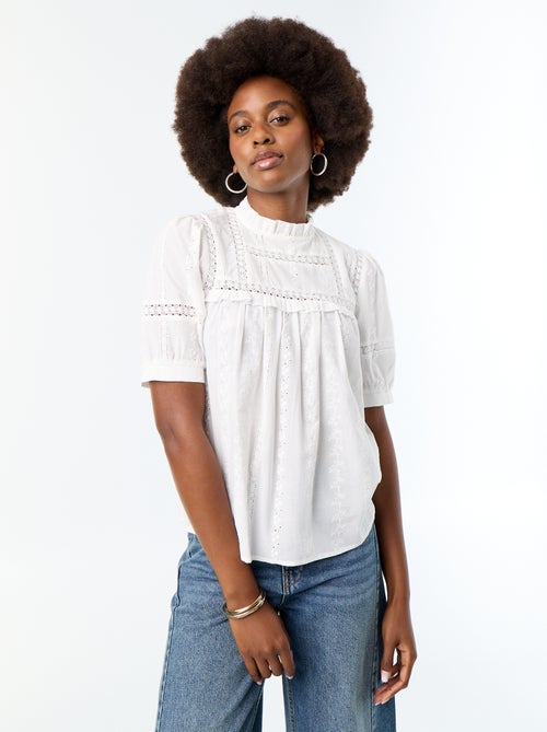 Blouse met korte mouwen en borduursels - Kiabi