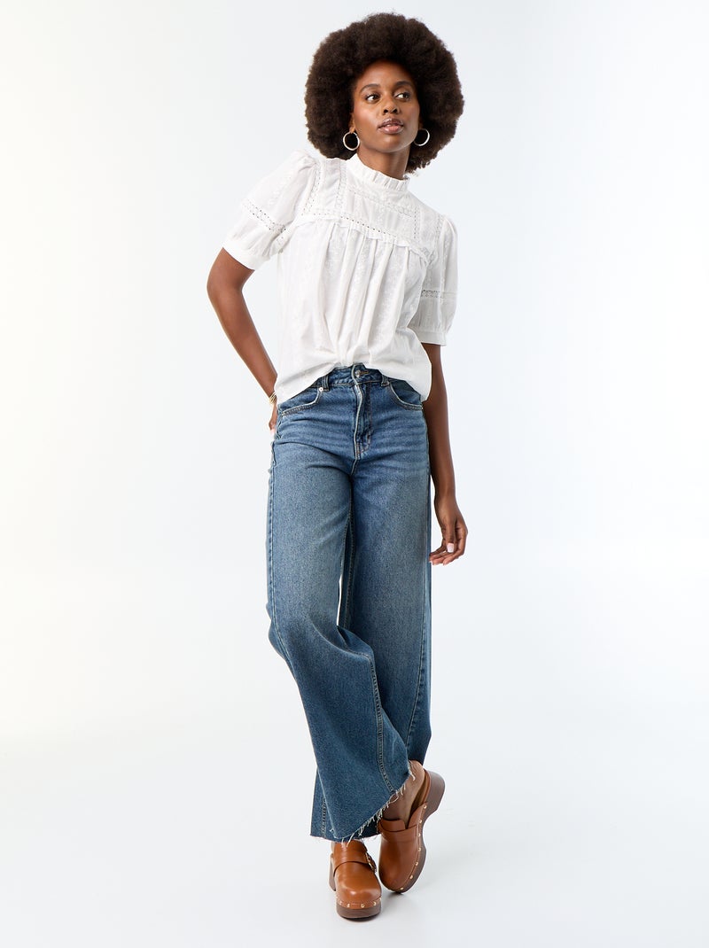 Blouse met korte mouwen en borduursels Wit - Kiabi