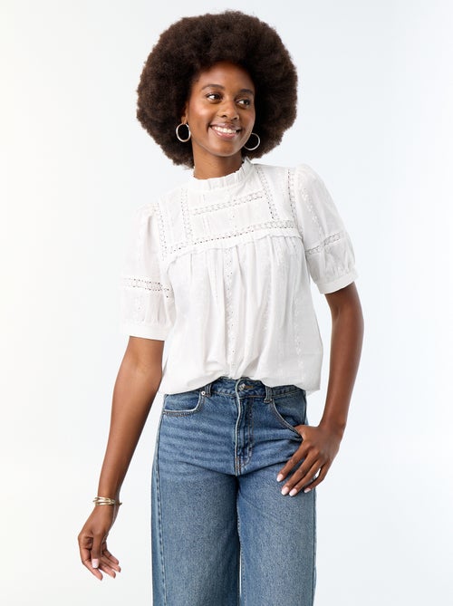 Blouse met korte mouwen en borduursels - Kiabi