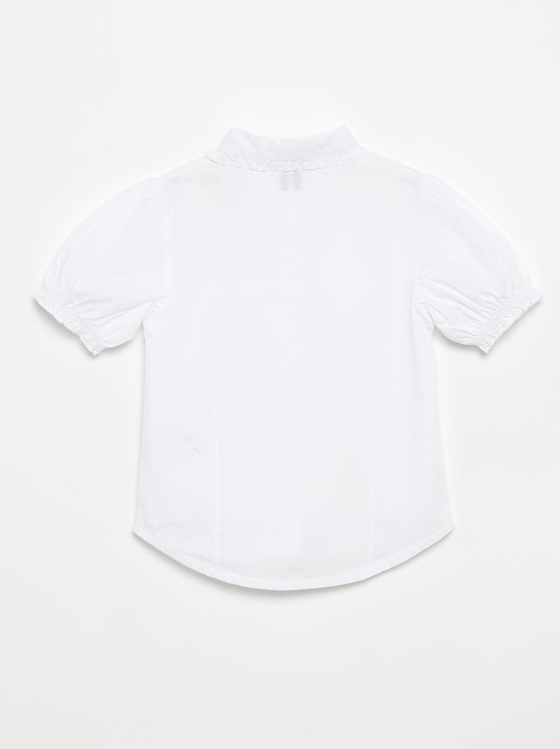 Blouse met korte mouwen en Claudinekraag Wit - Kiabi