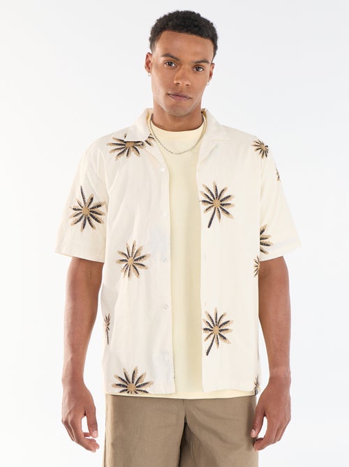 Blouse met korte mouwen en geborduurd motief - Kiabi