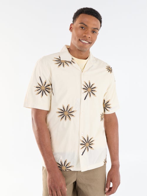 Blouse met korte mouwen en geborduurd motief - Kiabi