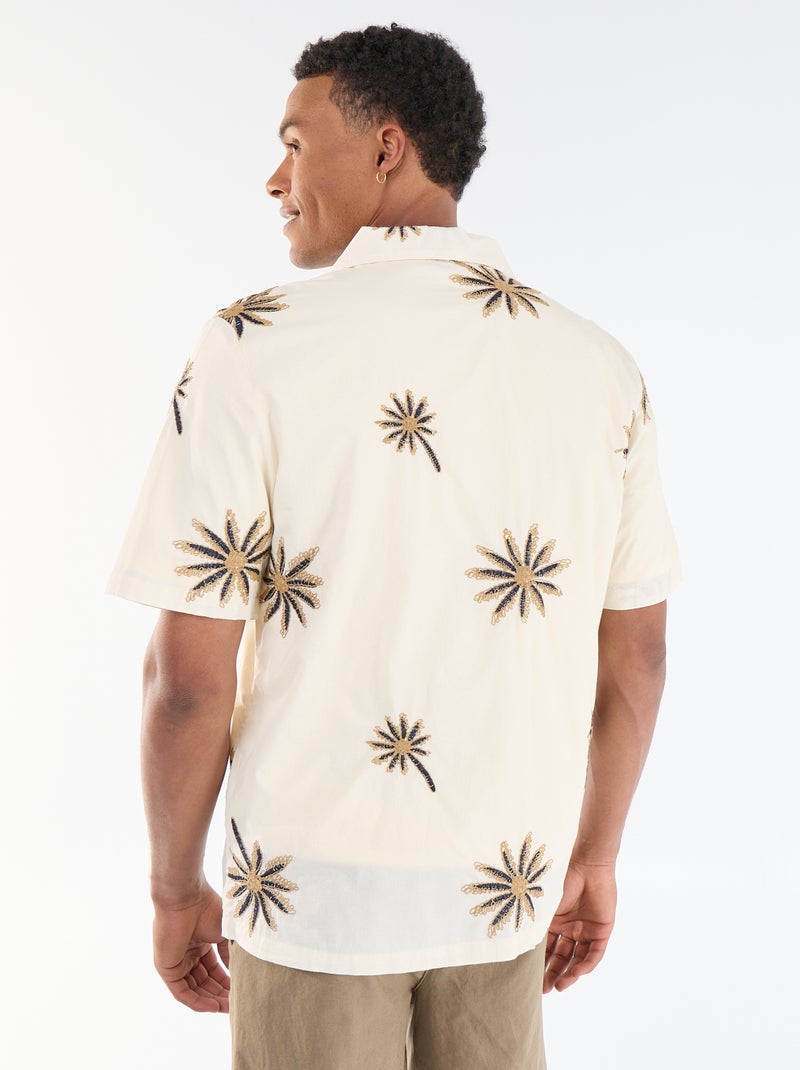 Blouse met korte mouwen en geborduurd motief Biege - Kiabi
