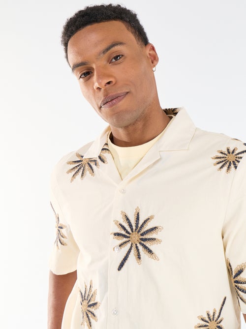 Blouse met korte mouwen en geborduurd motief - Kiabi