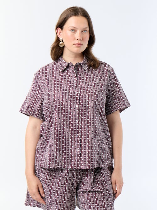 Blouse met korte mouwen en geborduurde print - Kiabi