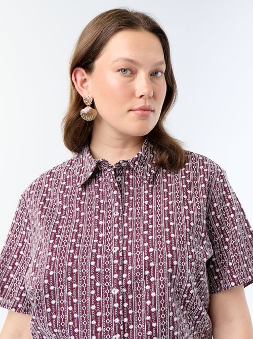 Blouse met korte mouwen en geborduurde print - Kiabi