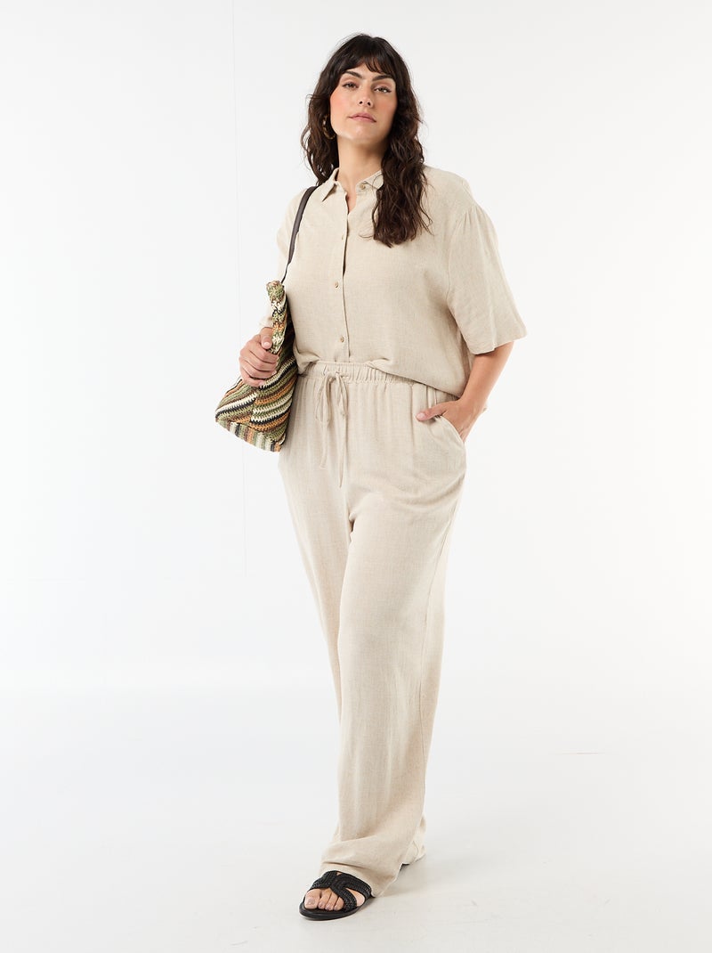 Blouse met korte mouwen en knoopsluiting Biege - Kiabi