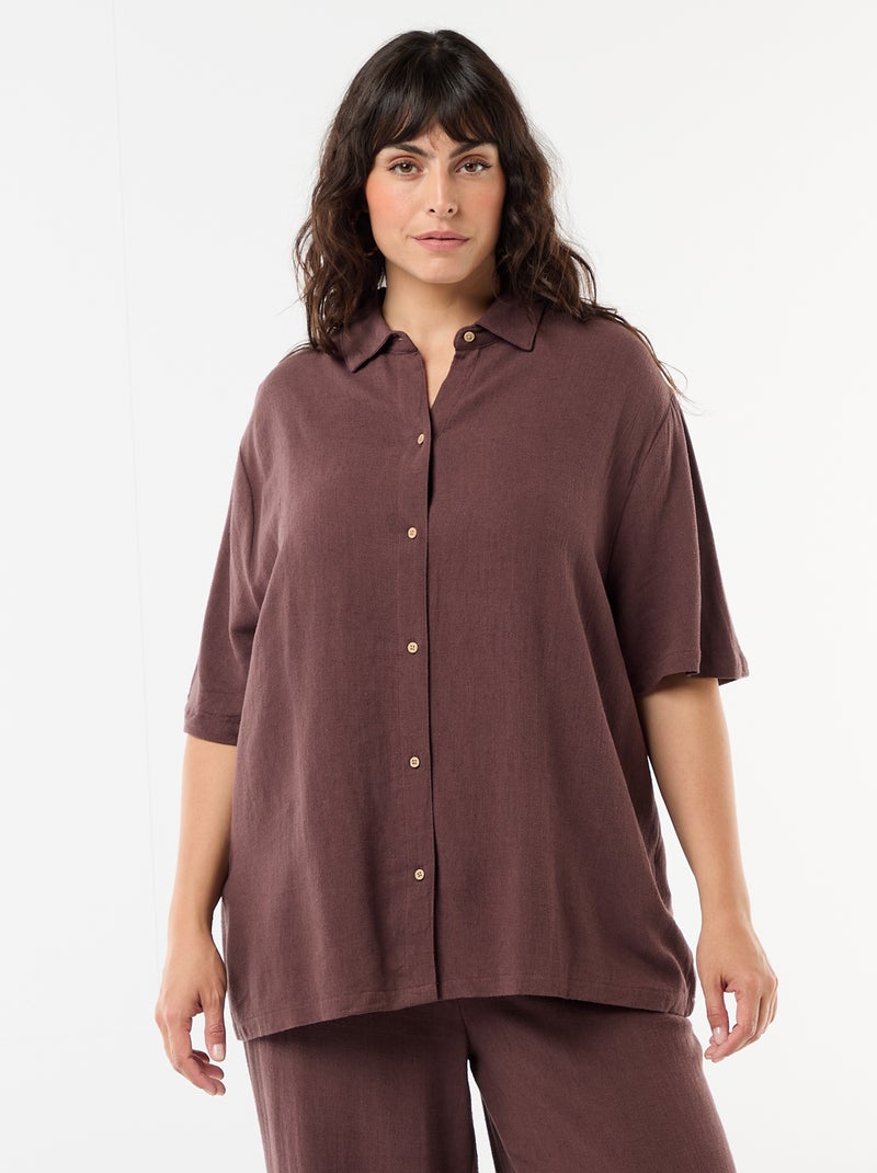 Blouse met korte mouwen en knoopsluiting Bruin - Kiabi