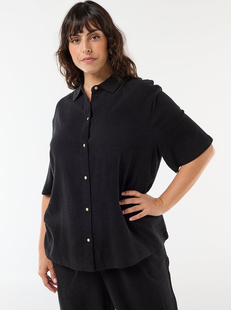 Blouse met korte mouwen en knoopsluiting Zwart - Kiabi