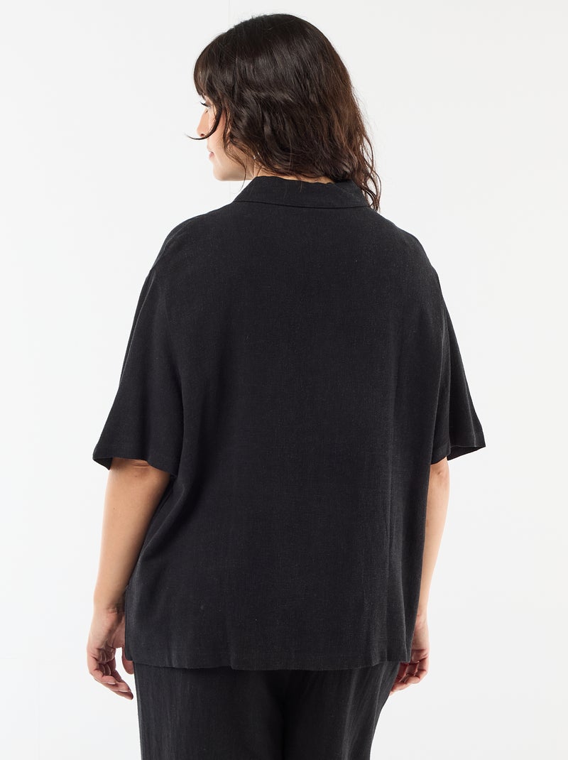 Blouse met korte mouwen en knoopsluiting Zwart - Kiabi