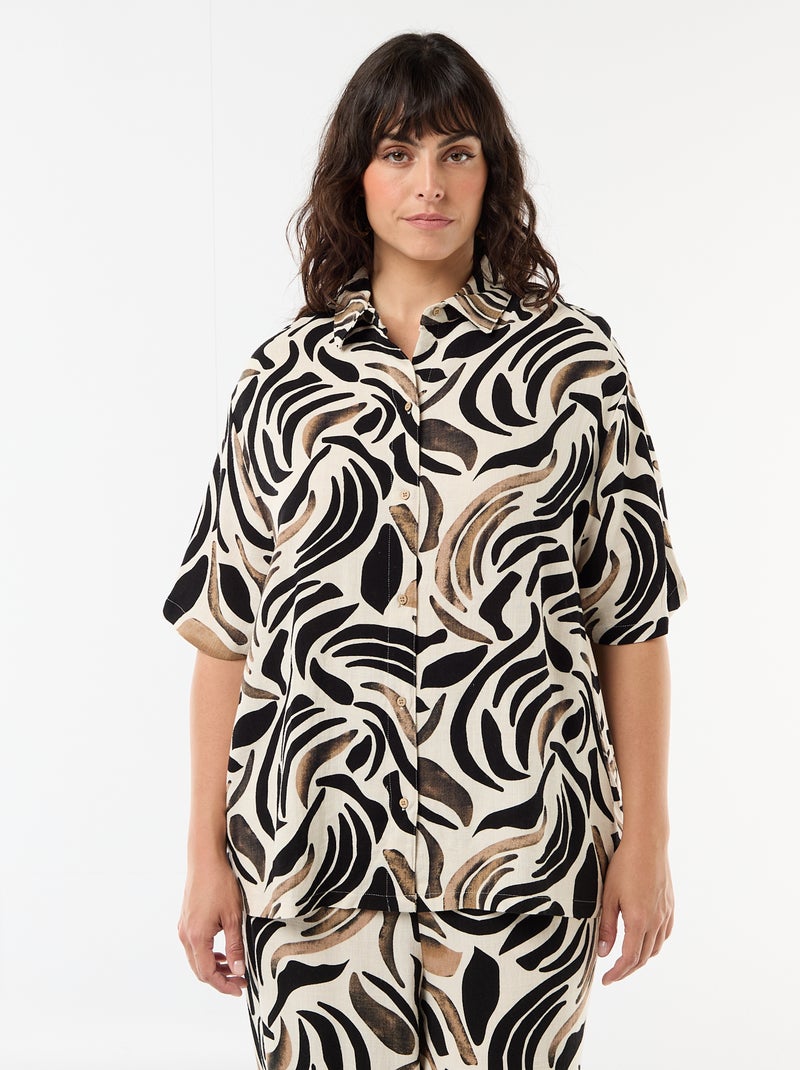 Blouse met korte mouwen en knoopsluiting Zwart - Kiabi