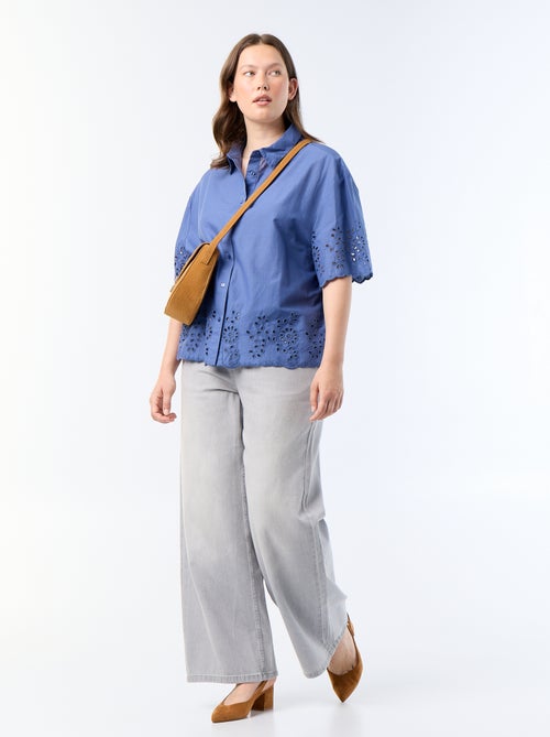 Blouse met korte mouwen en opengewerkte borduursels - Kiabi