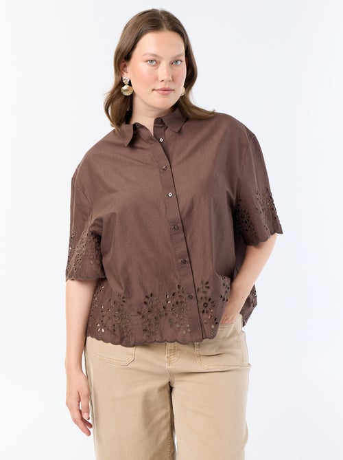 Blouse met korte mouwen en opengewerkte borduursels - Kiabi