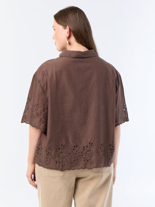 Blouse met korte mouwen en opengewerkte borduursels - Kiabi