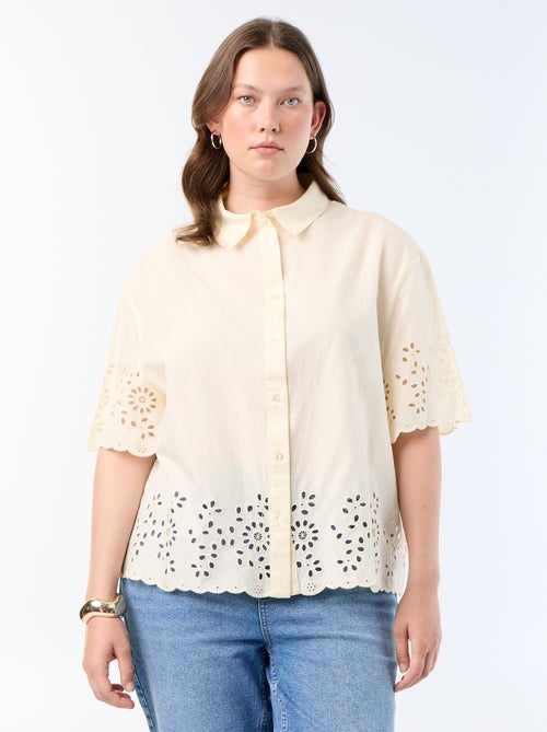 Blouse met korte mouwen en opengewerkte borduursels - Kiabi