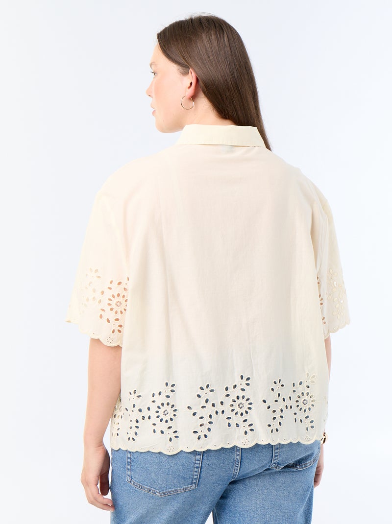 Blouse met korte mouwen en opengewerkte borduursels Geel - Kiabi